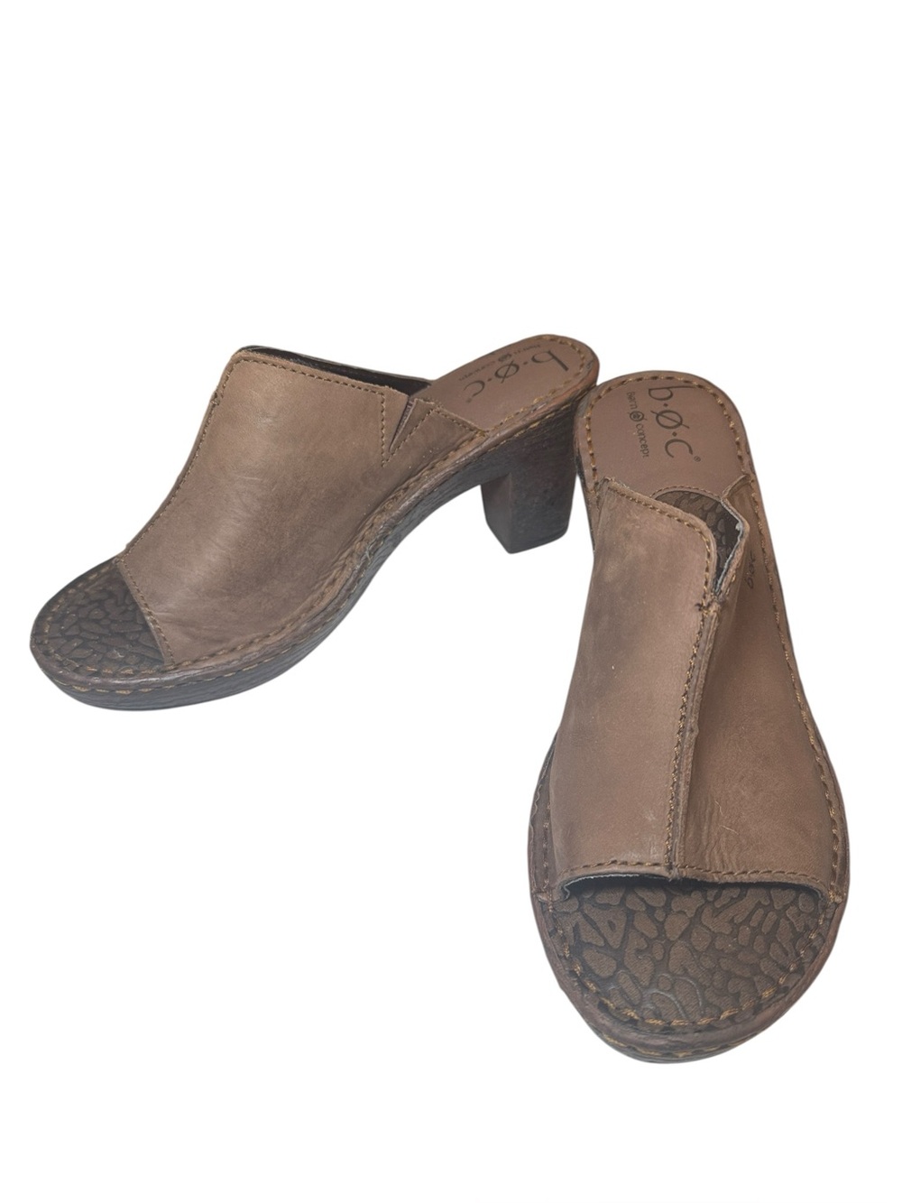 B.O.C Women’s Brown Leather Slip On Heeled Mule Clogs Size 8 GUC